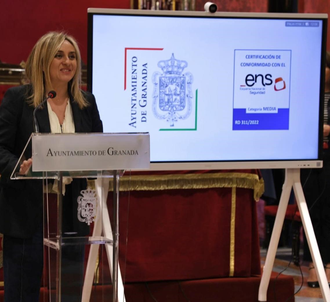 ©Ayto.Granada: El Ayuntamiento se sitúa a la cabeza de las ciudades españolas en la mejora de la protección de su infraestructura electrónica tras conseguir
Certificado de conformidad con el ENS. ©Ayto.Granada: El Ayuntamiento se sitúa a la cabeza de las ciudades españolas en la mejora de la protección de su infraestructura electrónica tras conseguir
Certificado de conformidad con el ENS.